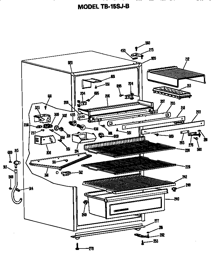 GE TB15SJBLHA cabinet parts diagram