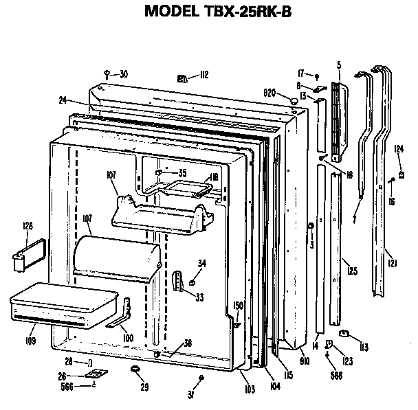 GE TBX25RKBL fresh food door diagram