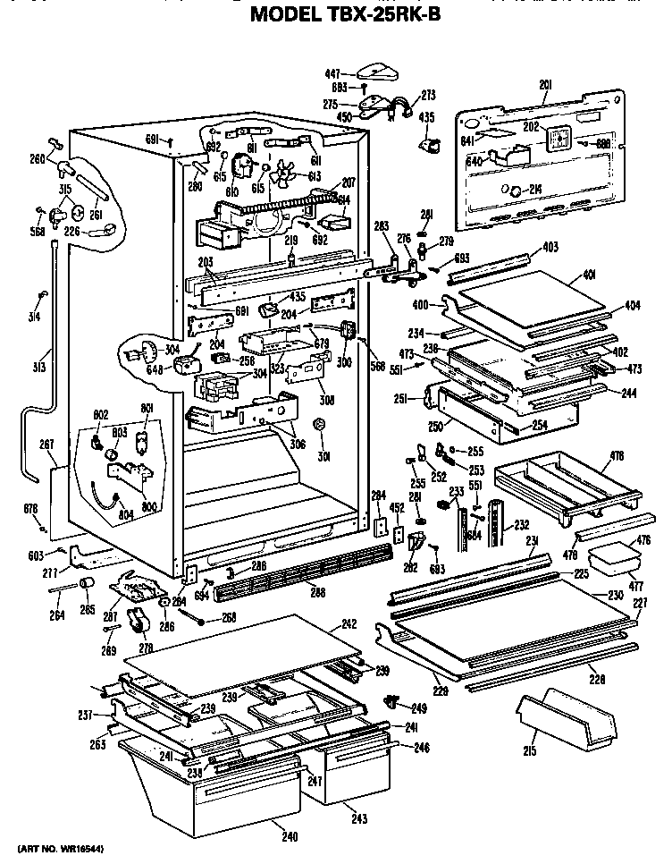 GE TBX25RKBL cabinet parts diagram