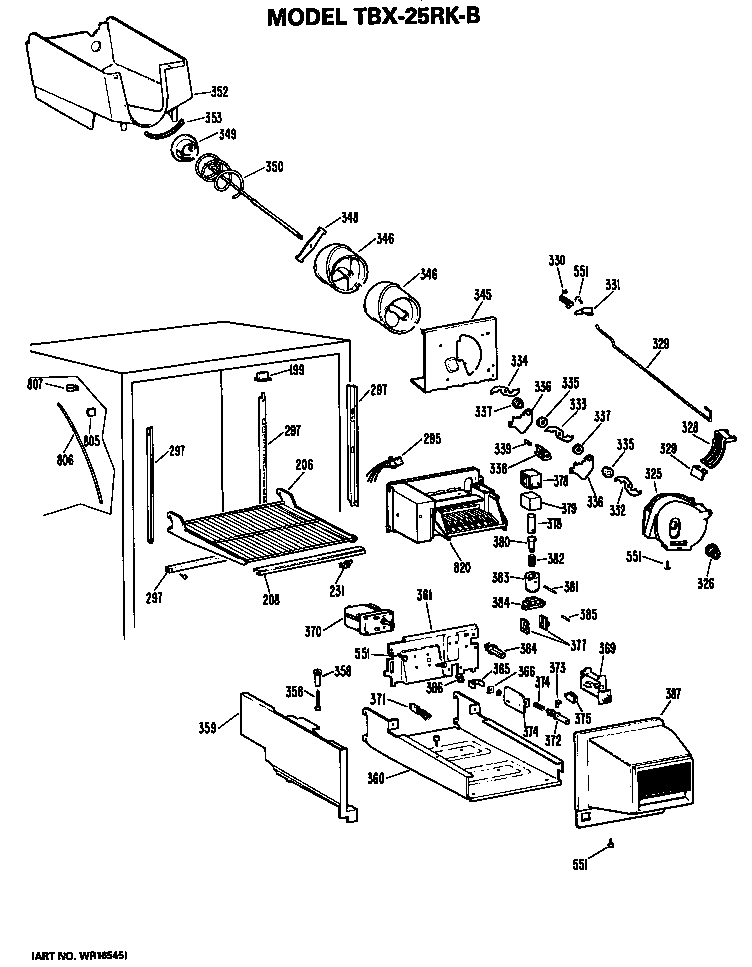 GE TBX25RKBL ice bucket/auger diagram