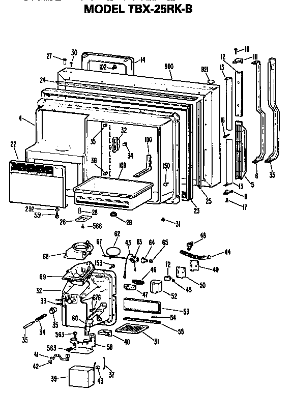 GE TBX25RKBL freezer door diagram