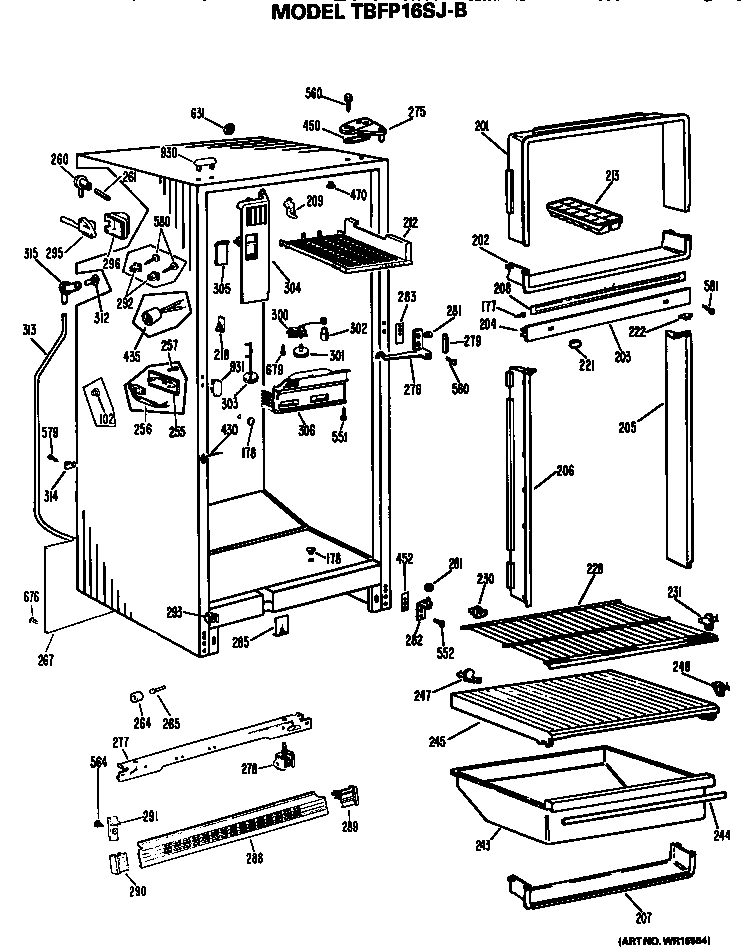 GE TBFP16SJBL cabinet parts diagram