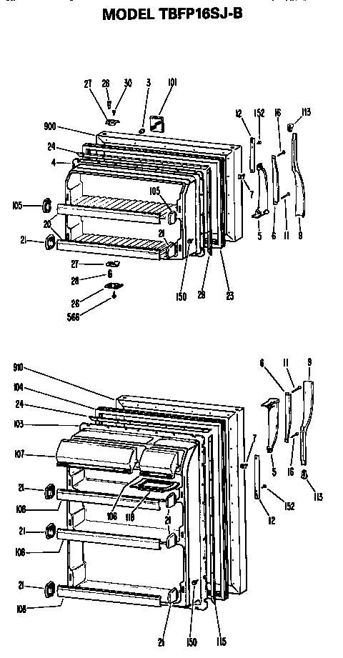 GE TBFP16SJBL doors diagram