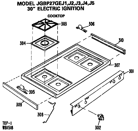 GE JGBP27GEJ2 cooktop diagram