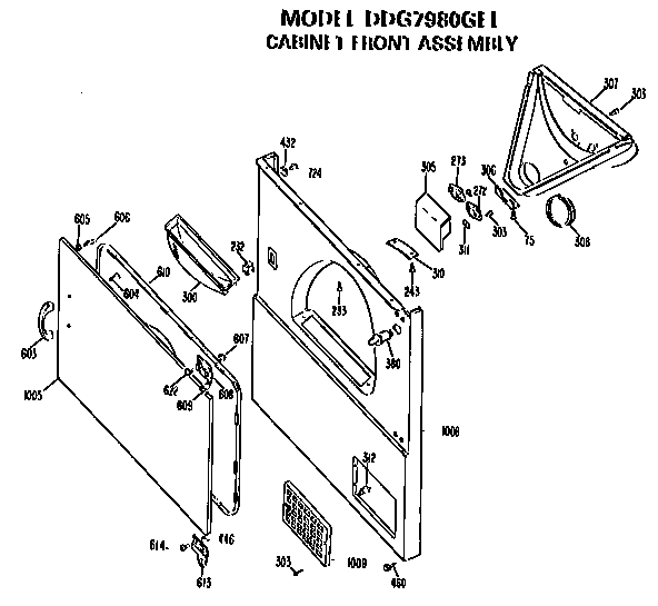 GE DDG7980GEL cabinet front diagram