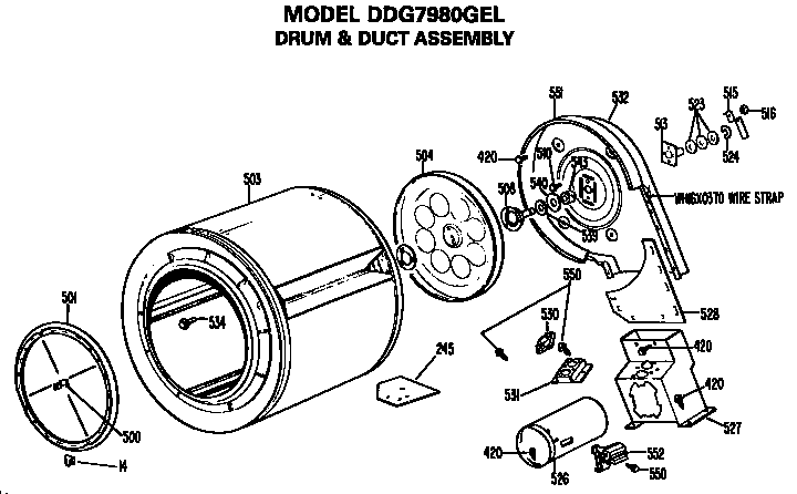 GE DDG7980GEL drum and duct assembly diagram