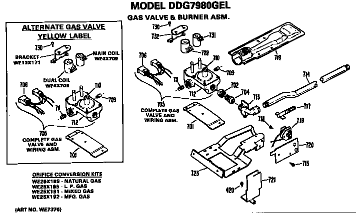 GE DDG7980GEL gas valve and burner diagram