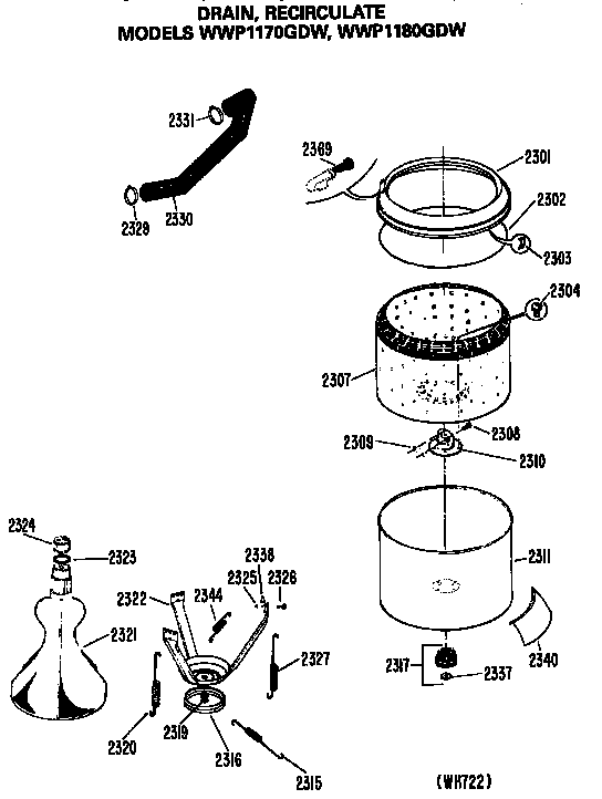 GE WWP1180GDW drain recirculate diagram