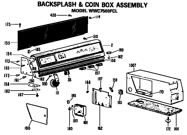 GE WWC7500FCL backsplash and coin box for wwc7500fcl diagram