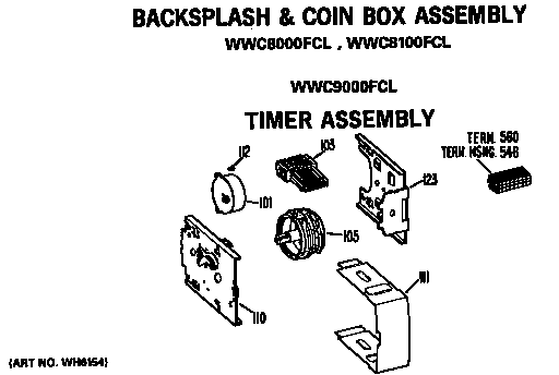 GE WWC7500FCL timer assembly for wwc8000fcl,wwc8100fcl and wwc9000fcl diagram