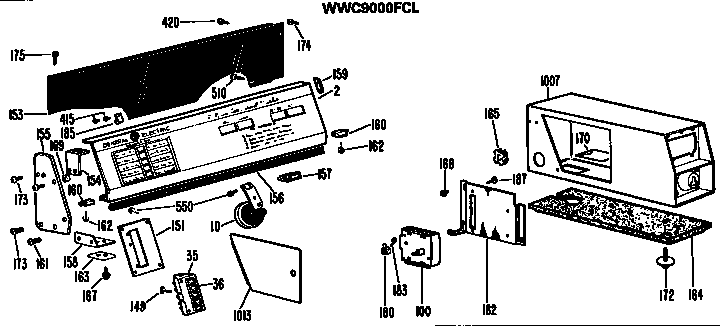 GE WWC7500FCL backsplash and coin box for wwc9000fcl diagram