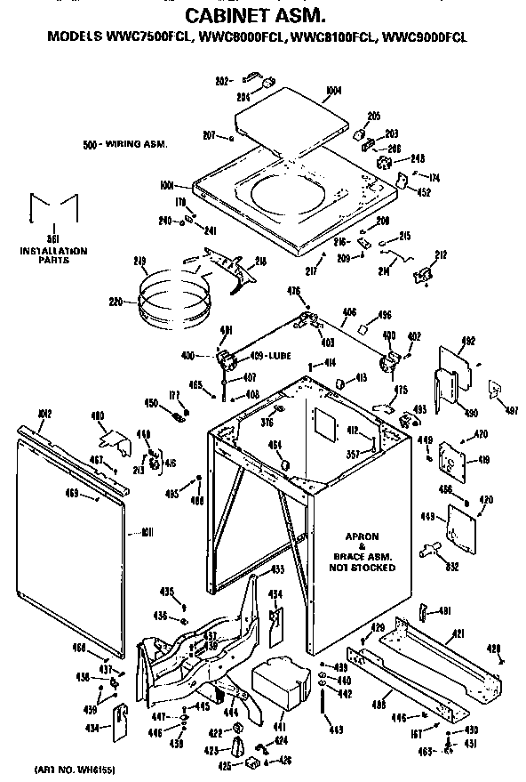 GE WWC7500FCL cabinet assembly diagram