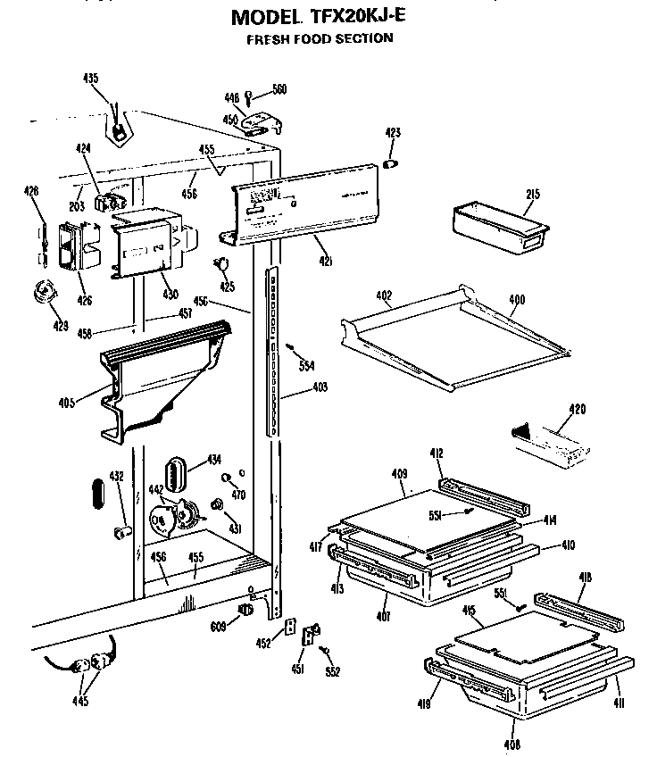 GE TFX20KJE fresh food section diagram