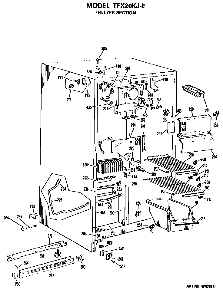 GE TFX20KJE freezer section diagram