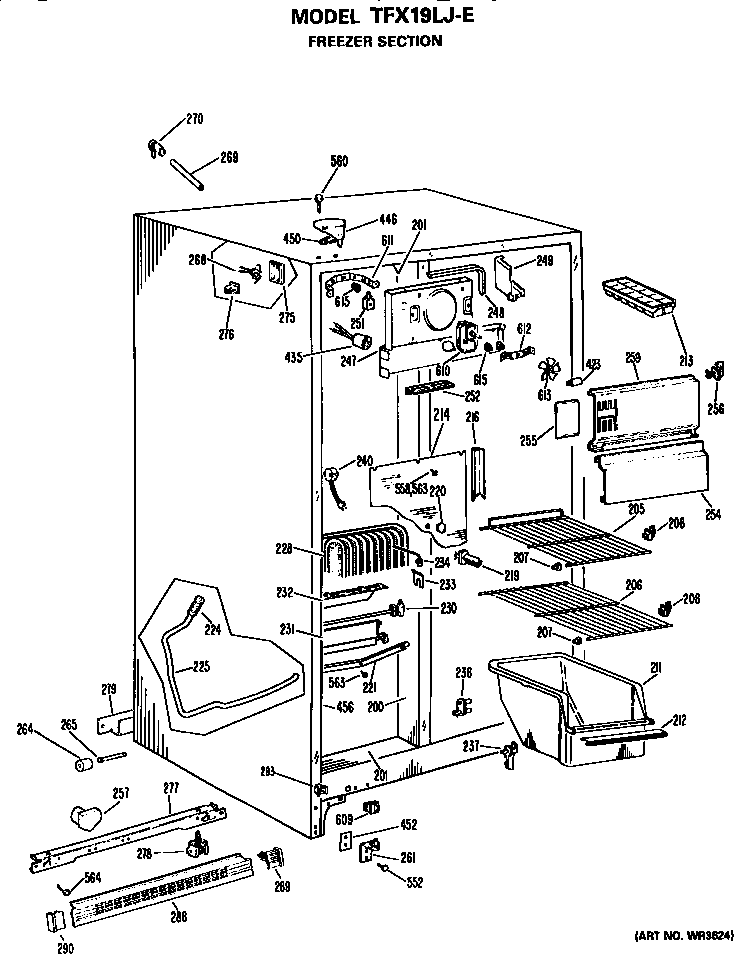 GE TFX19LJE freezer section diagram