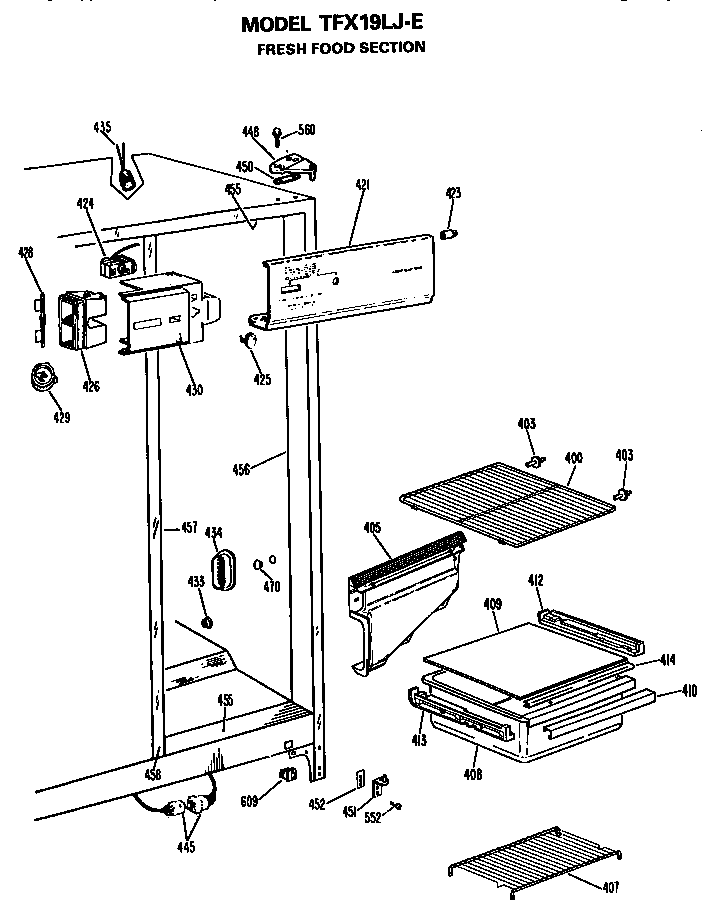 GE TFX19LJE fresh food section diagram
