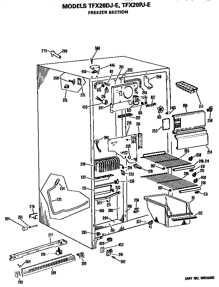 GE TFX20PJE freezer section diagram