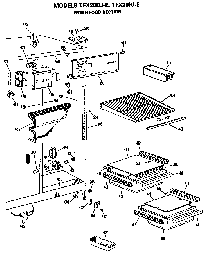 GE TFX20PJE fresh food section diagram
