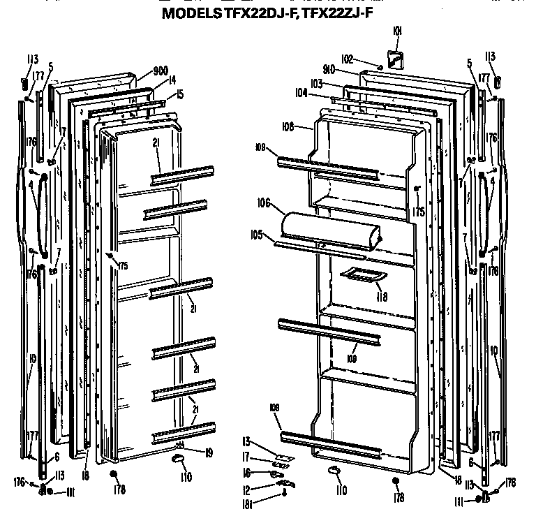 GE TFX22DJF doors diagram