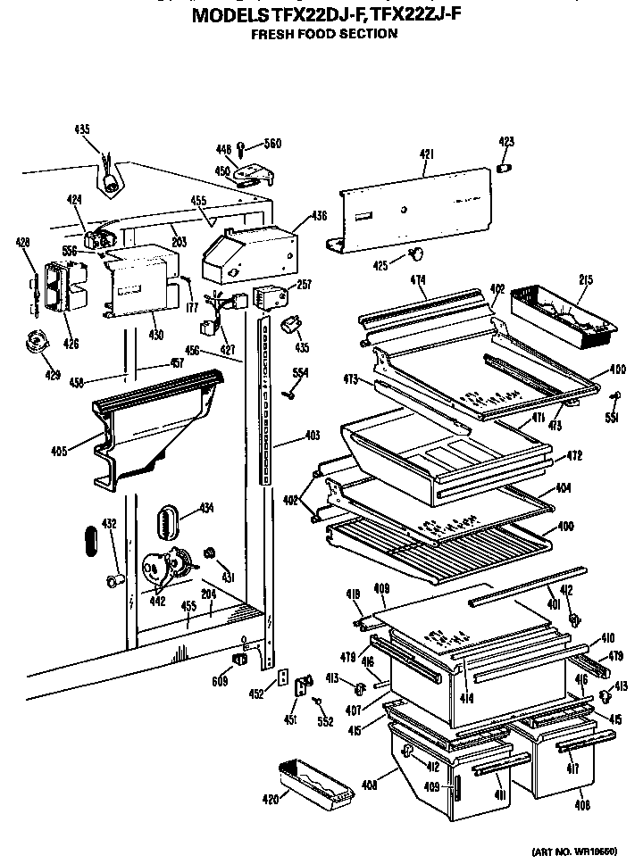 GE TFX22DJF fresh food section diagram