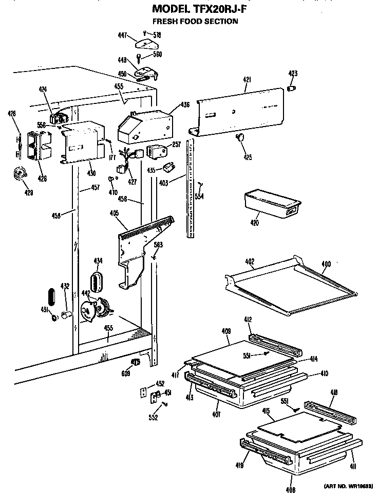 GE TFX20RJF fresh food section diagram