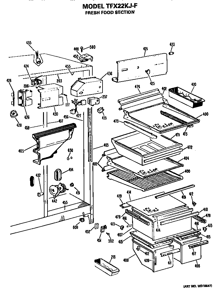 GE TFX22KJF fresh food section diagram