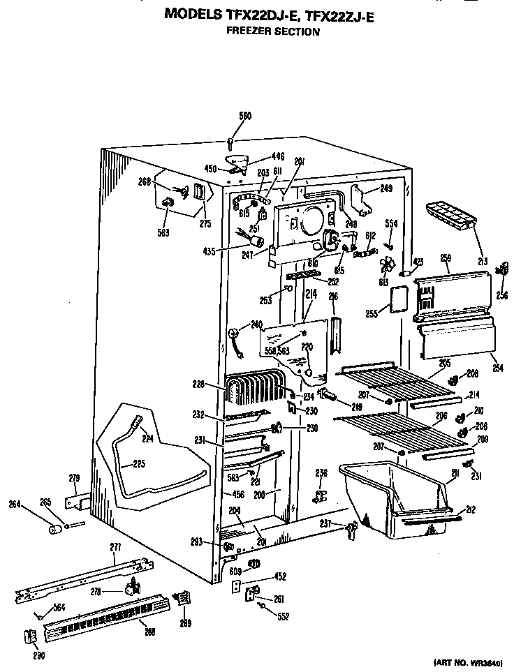 GE TFX22ZJE freezer section diagram