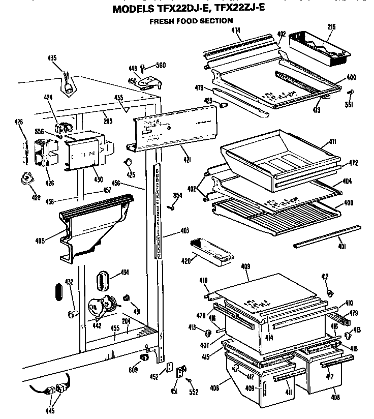 GE TFX22ZJE fresh food section diagram