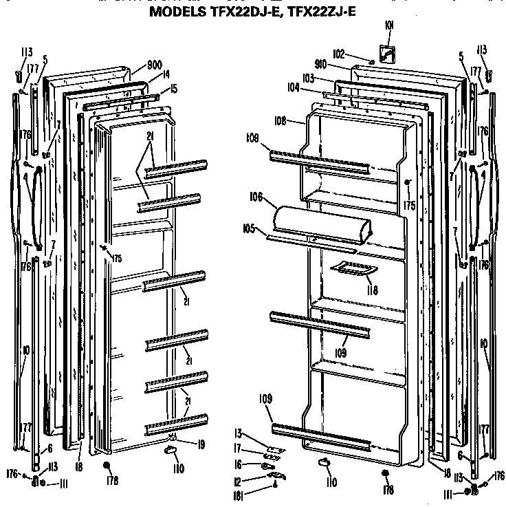 GE TFX22ZJE doors diagram