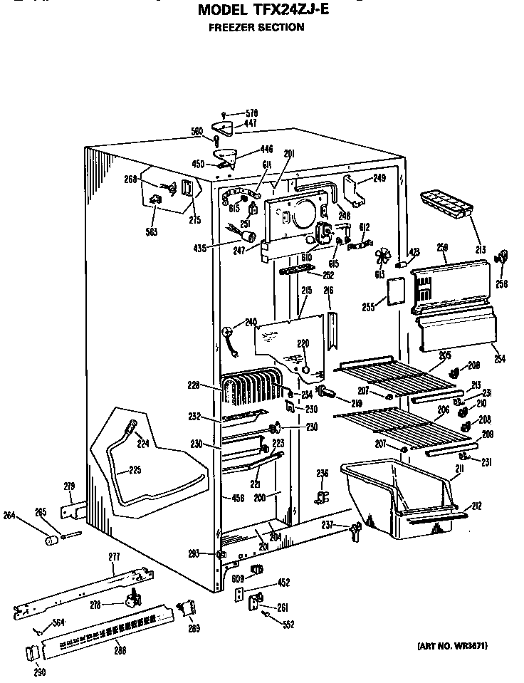 GE TFX24ZJE freezer section diagram