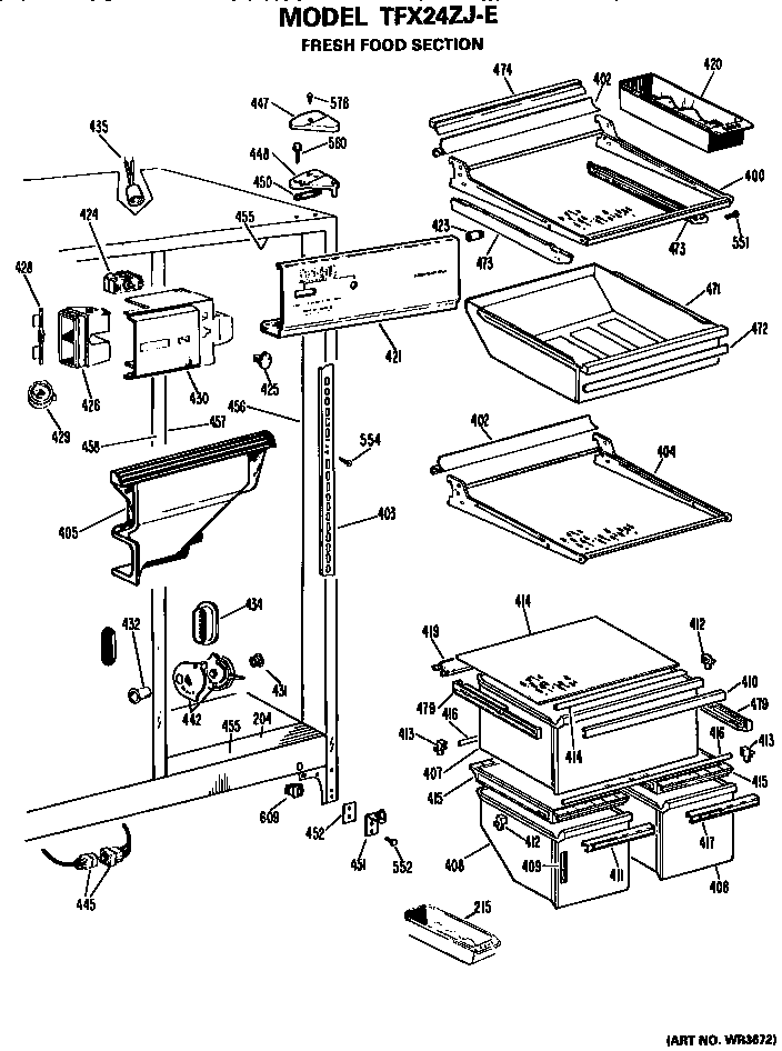 GE TFX24ZJE fresh food section diagram