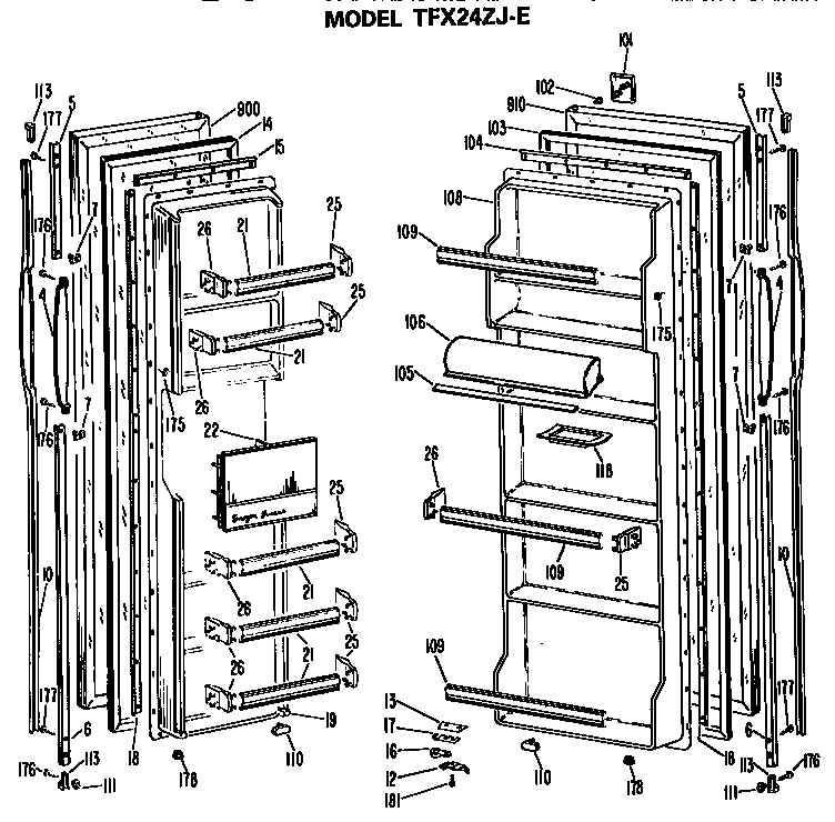 GE TFX24ZJE doors diagram