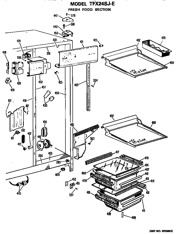 GE TFX24SJE fresh food section diagram