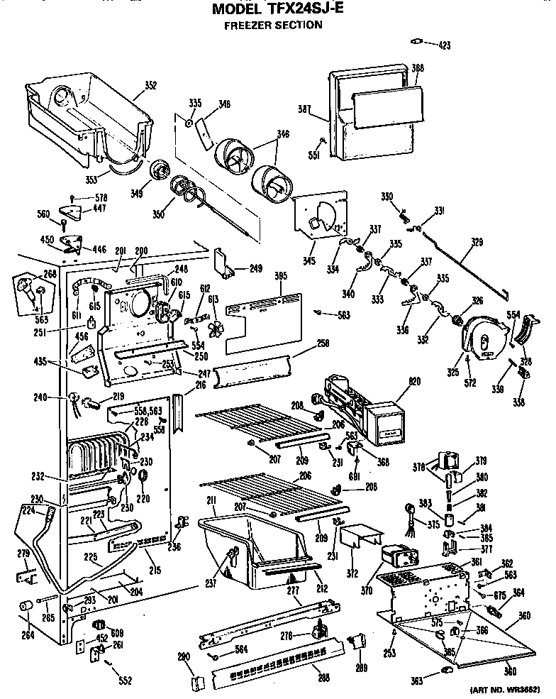 GE TFX24SJE freezer section diagram