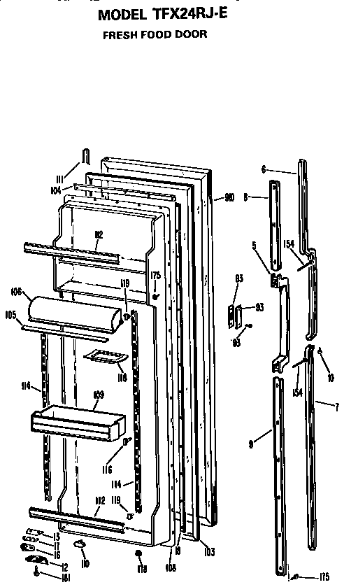 GE TFX24RJE fresh food door diagram