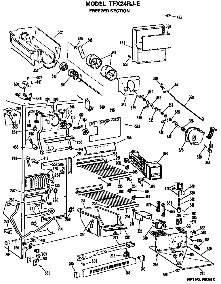 GE TFX24RJE freezer section diagram