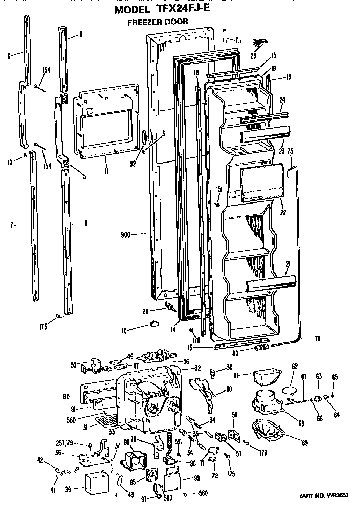 GE TFX24FJE freezer door diagram