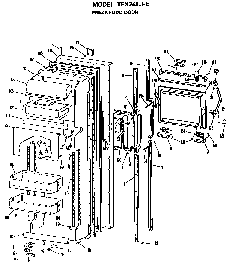 GE TFX24FJE fresh food door diagram