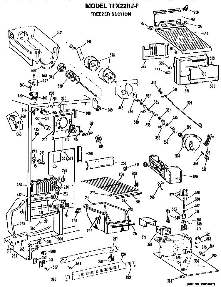 GE TFX22RJF freezer section diagram