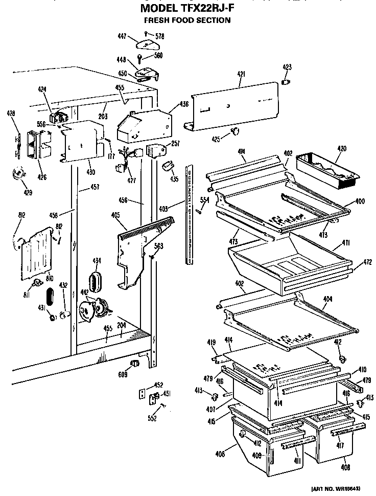 GE TFX22RJF fresh food section diagram