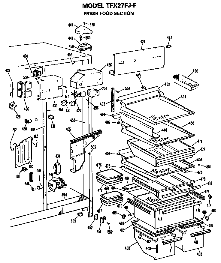 GE TFX27FJF fresh food section diagram