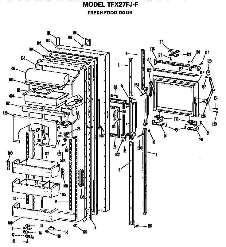 GE TFX27FJF fresh food door diagram
