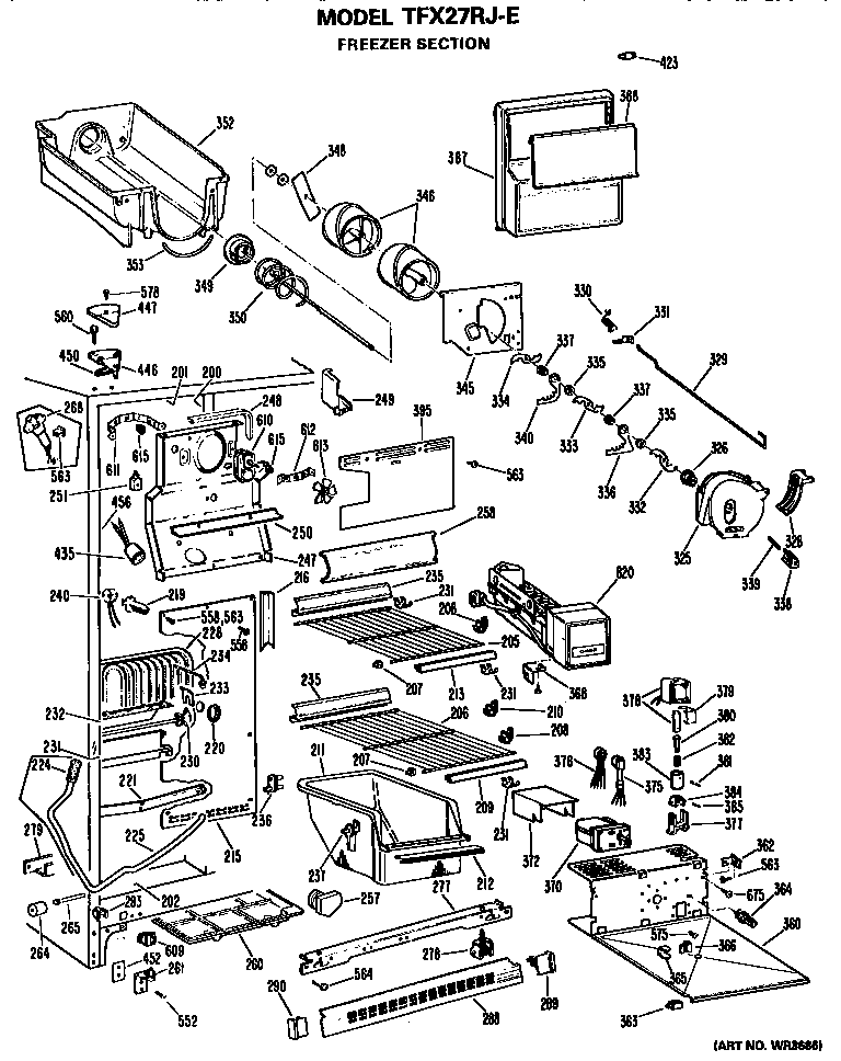GE TFX27RJE freezer section diagram