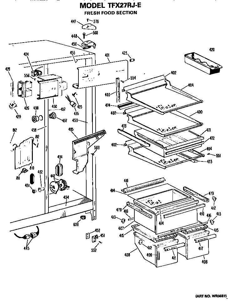 GE TFX27RJE fresh food section diagram