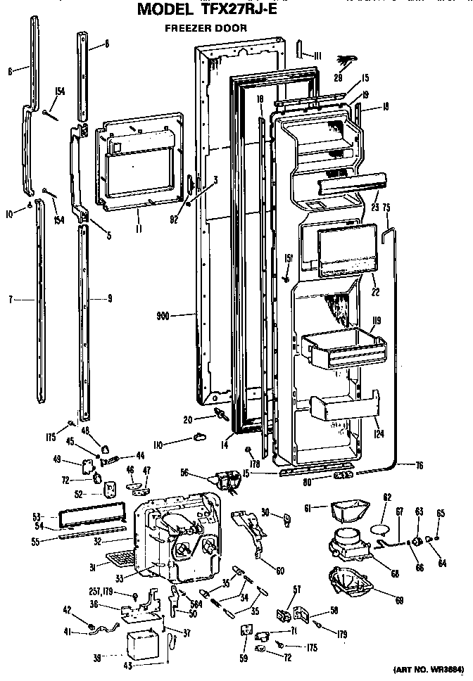 GE TFX27RJE freezer door diagram