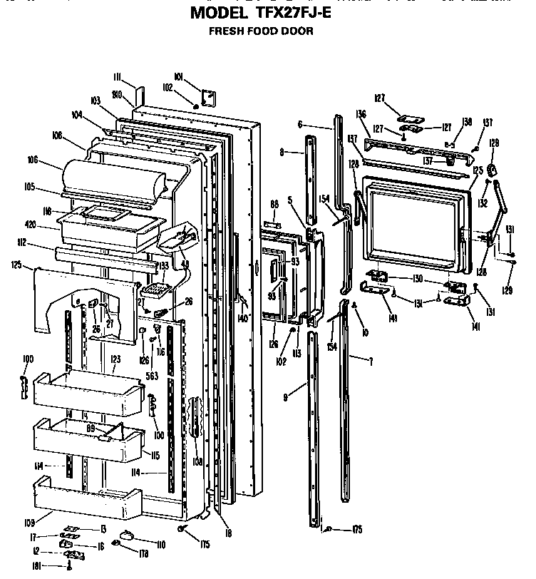GE TFX27FJE fresh food door diagram