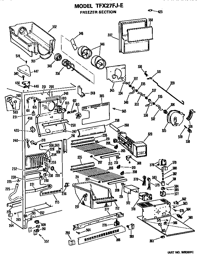 GE TFX27FJE freezer section diagram