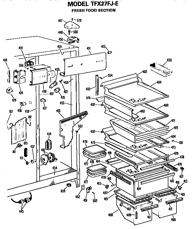 GE TFX27FJE fresh food section diagram