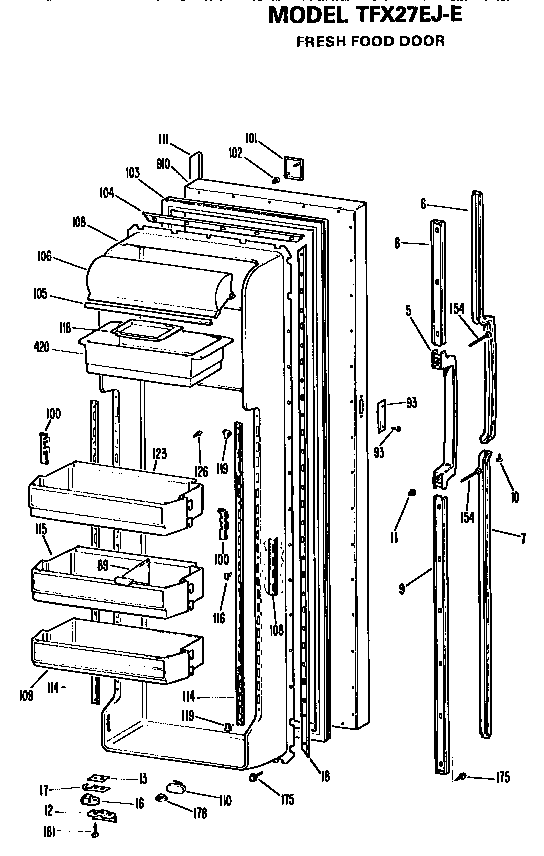 GE TFX27EJE fresh food door diagram