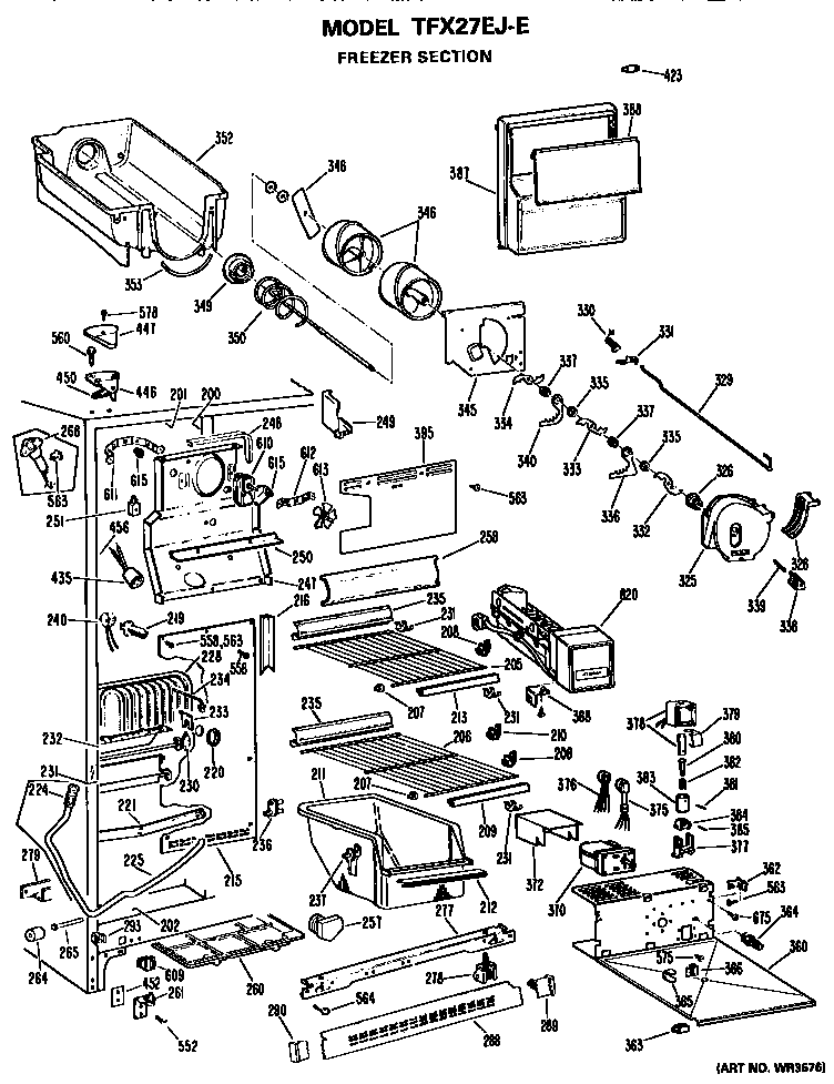 GE TFX27EJE freezer section diagram